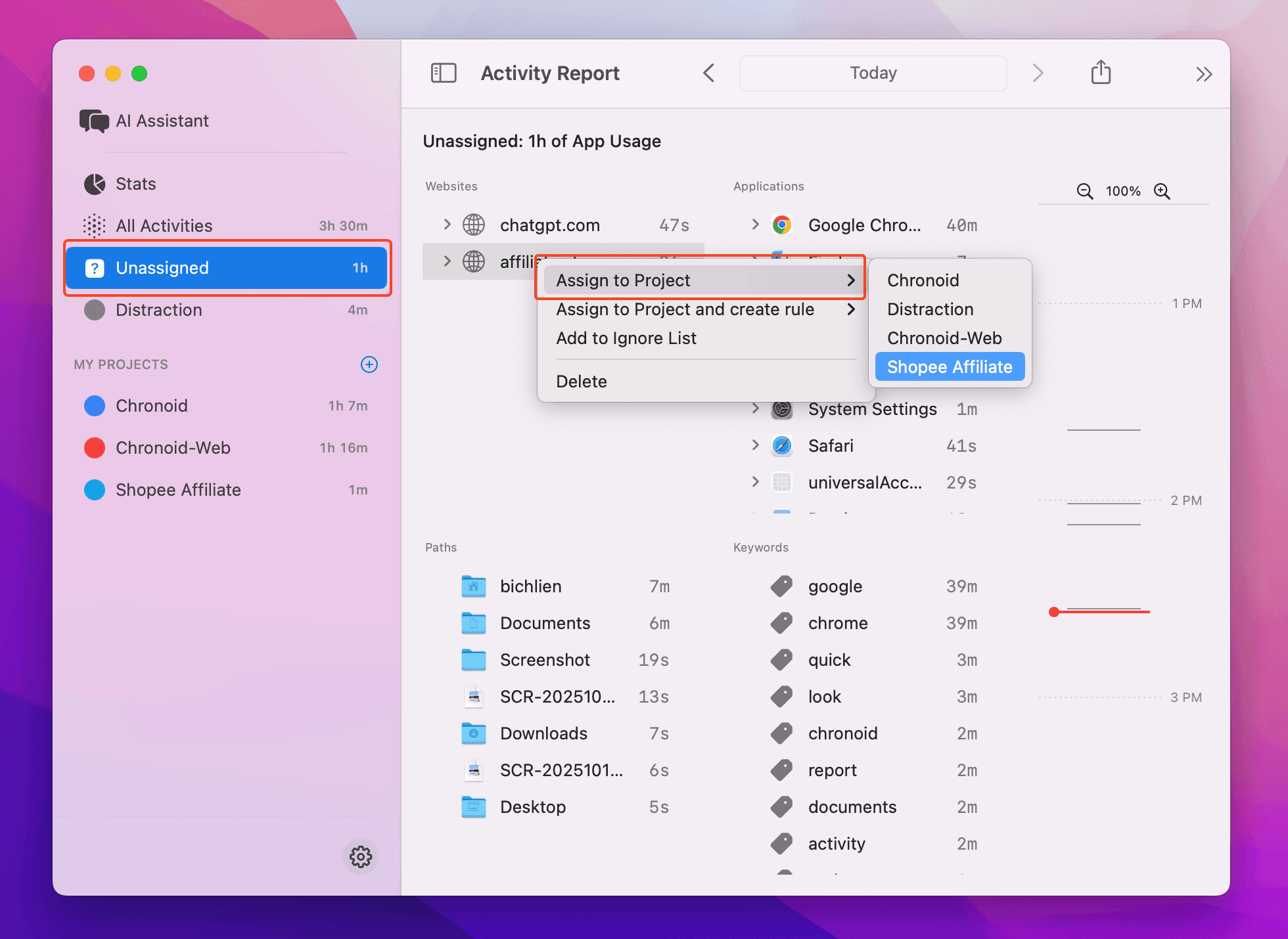 Assign to Project Example