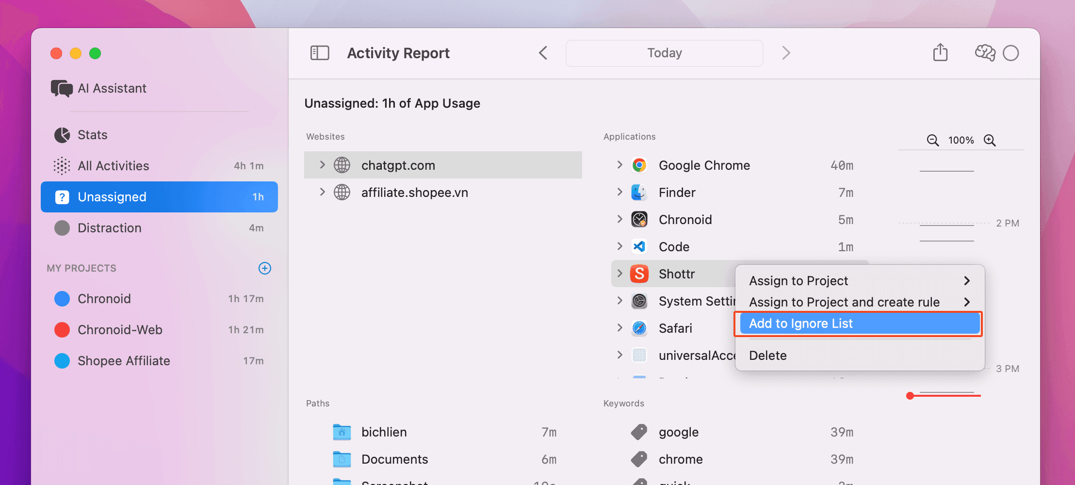 Add to Ignore List Example