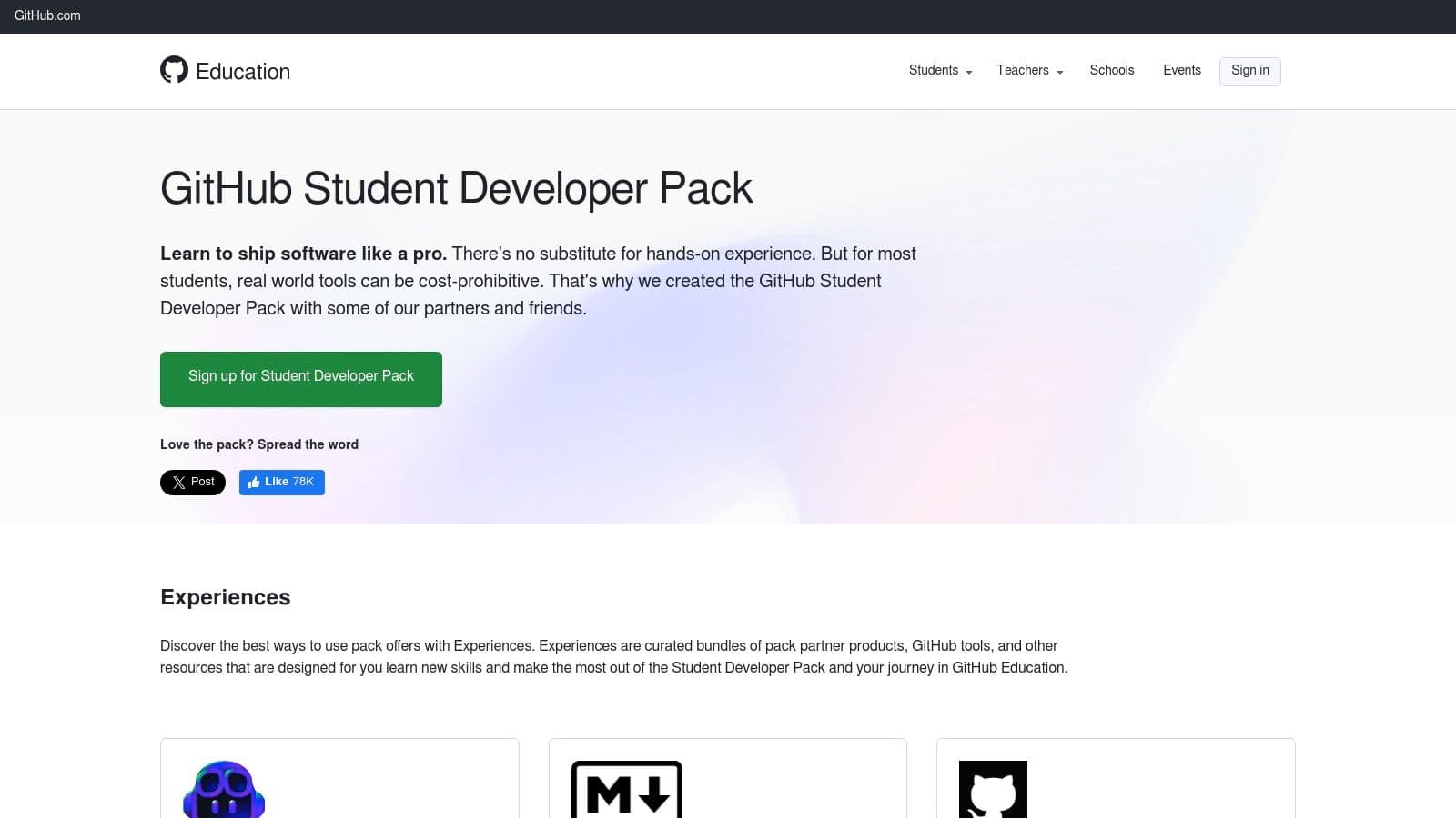 GitHub Student Developer Pack offerings
