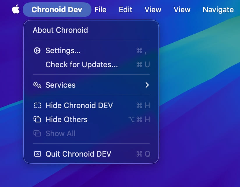 Open Settings from the Chronoid app menu